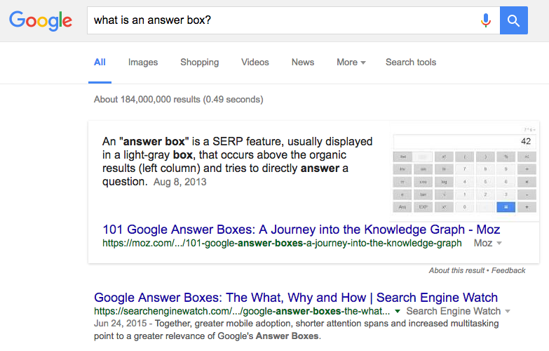 Google アンサー ボックス