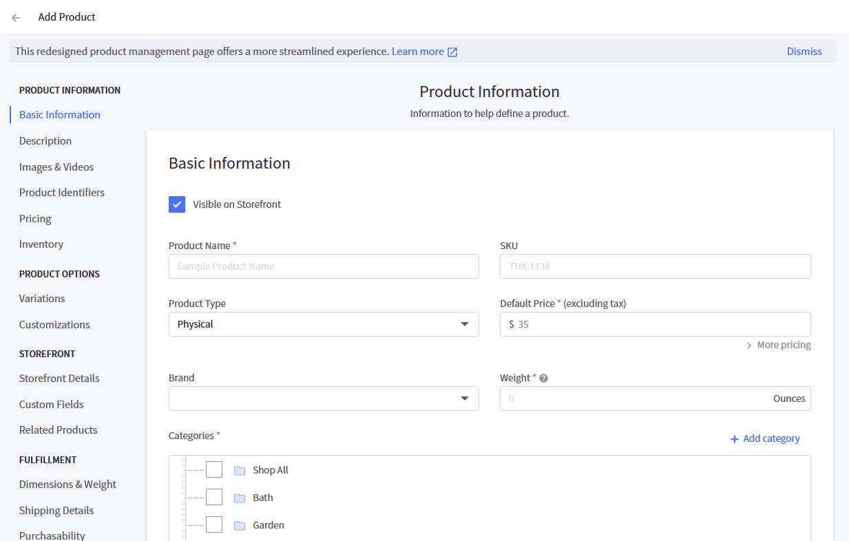 BigCommerce Créer un produit