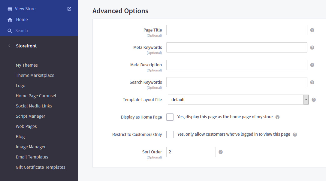 Options avancées de BigCommerce