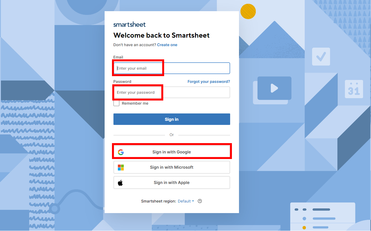 การลงชื่อเข้าใช้ด้วยบัญชี Smartsheet ที่มีอยู่