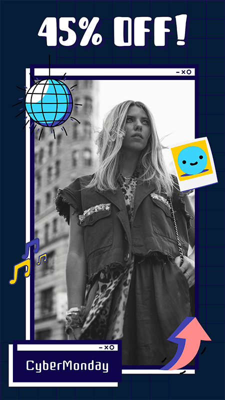 Criador de histórias do Instagram com tema Cyber ​​​​Monday para ofertas de moda