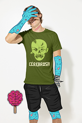 Maquete de camiseta de lona de Bella de um homem com ilustrações de zumbi