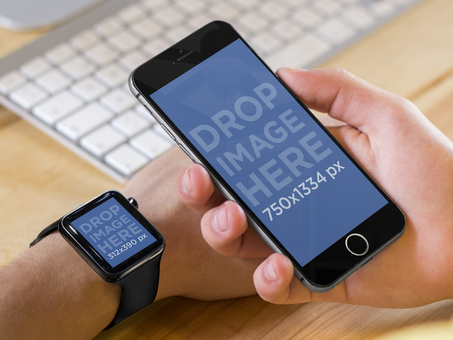 Apple Watch dan iPhone 6 di The Office Stock Photo Placeit Stage Image