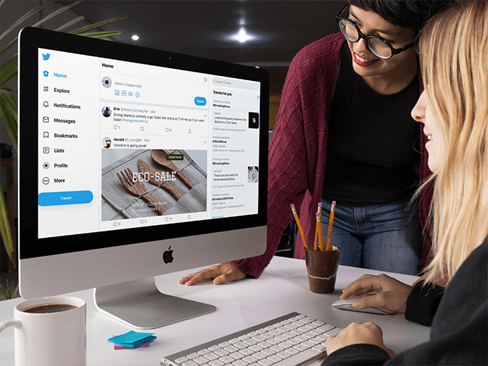 Ofiste Imac Şablonu Kullanan Bir Çift Kadın