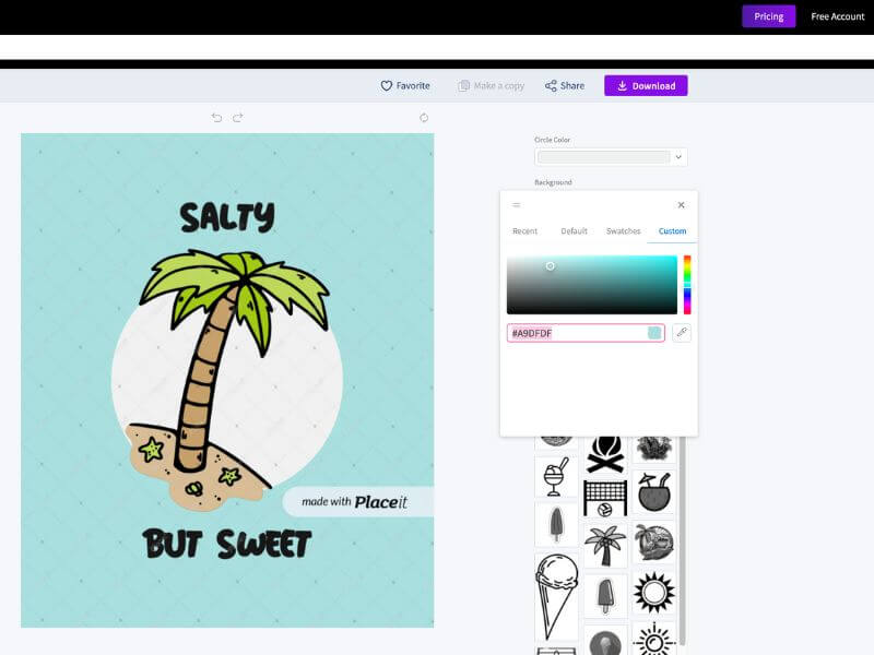 テンプレートの HEX カラーを変更する方法を示す Placeit のスクリーンショット