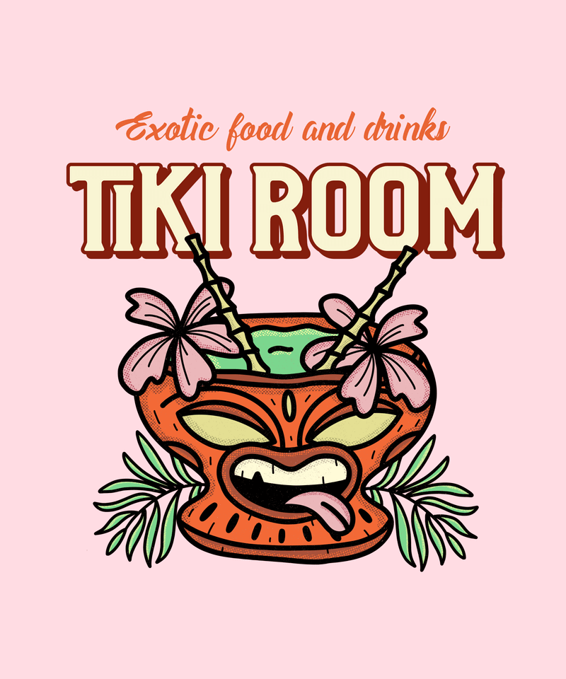 Tiki をテーマにしたカクテル グラフィックの T シャツ デザイン クリエイター