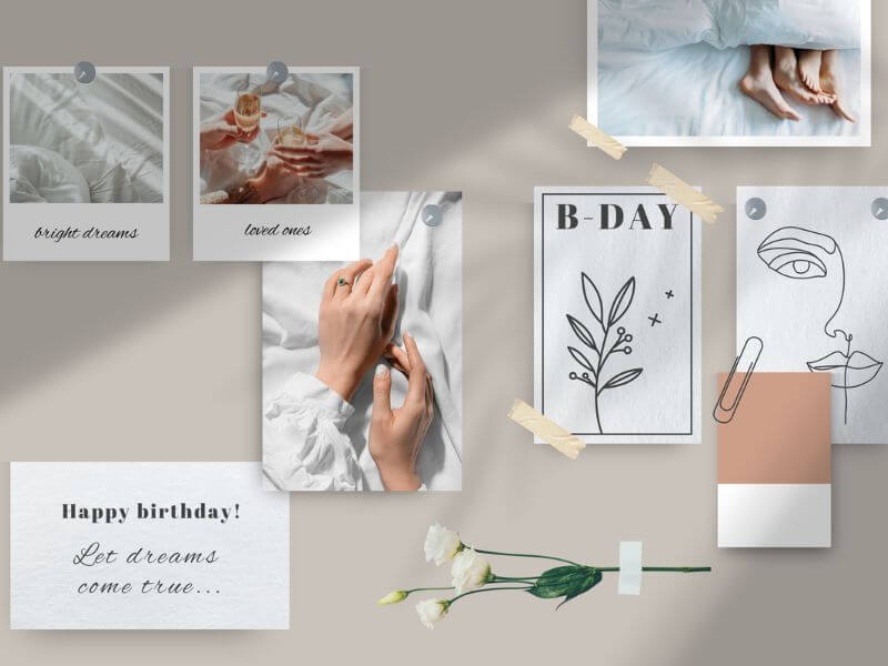 vista createによる明るい誕生日の休日のお祝いムードボードのモックアップ