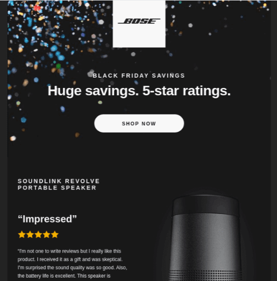 Șablon de design de e-mail din viața reală de la Bose
