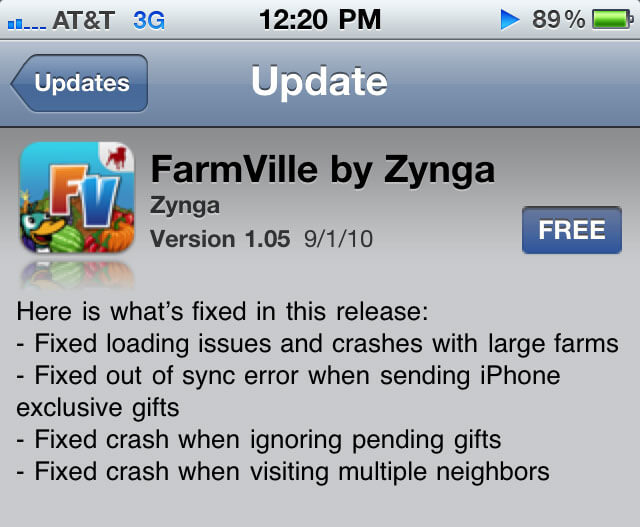 تحديث تطبيق Farmville iphone
