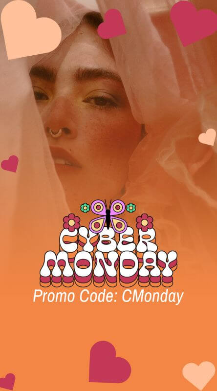 Creator de povești Instagram cu grafică inimă pentru o promoție Cyber Monday