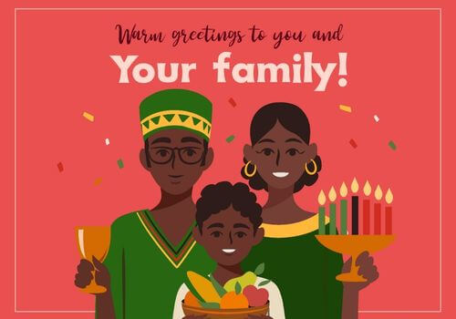 Șablon de felicitare de sărbători cu grafică tematică Kwanzaa