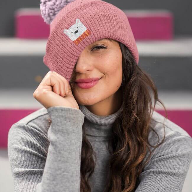 Pom Pom Beani De Printify And Placeit