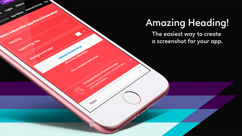 Creatore di screenshot dell'App Store con la parte inferiore di un iPhone in oro rosa inclinato in posizione verticale