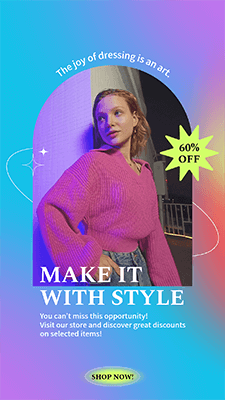 Instagram Story Creator im Farbverlauf mit Promos für eine Bekleidungsmarke