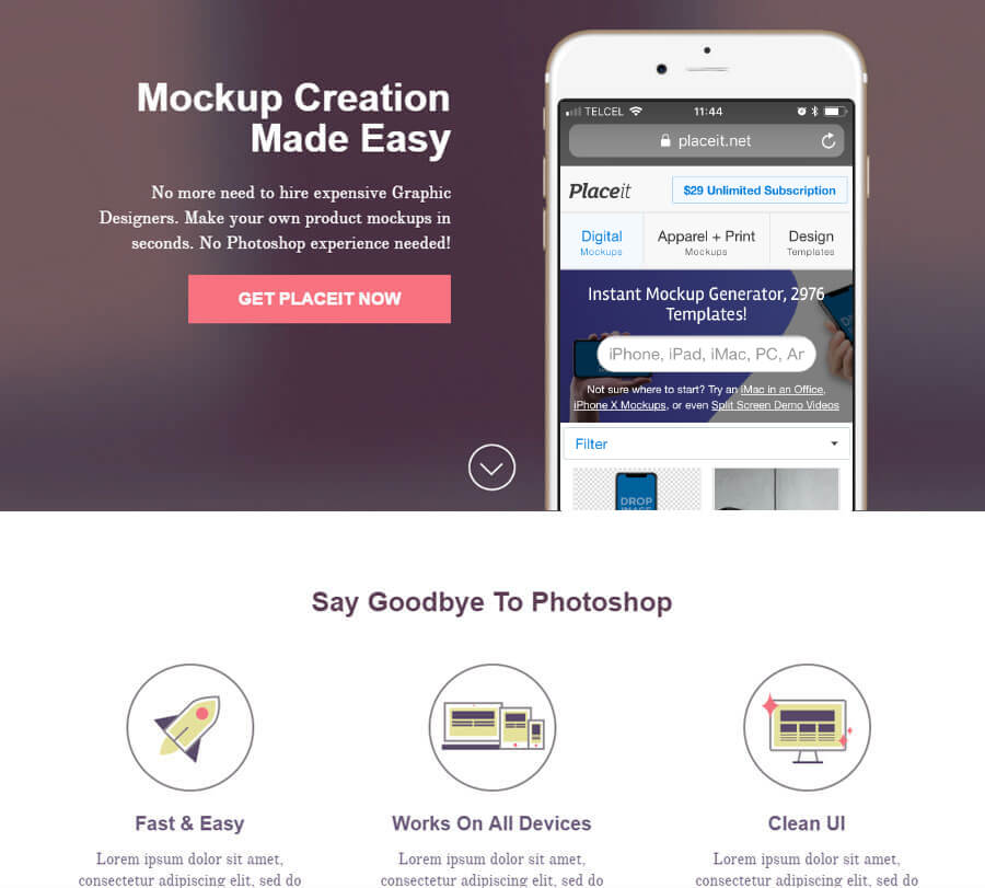 移动应用登陆页面示例 placeit