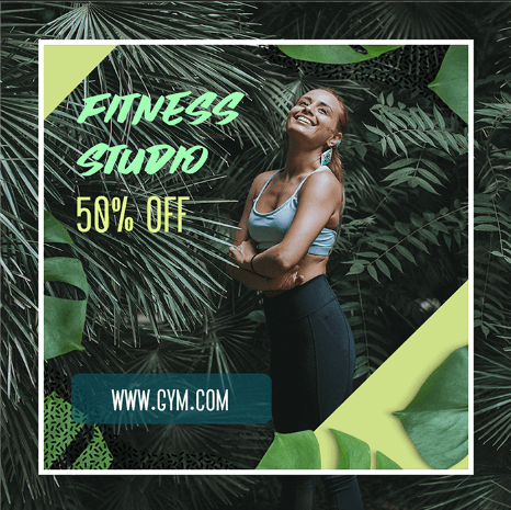 Criador de banner de anúncio de fitness com uma moldura simples