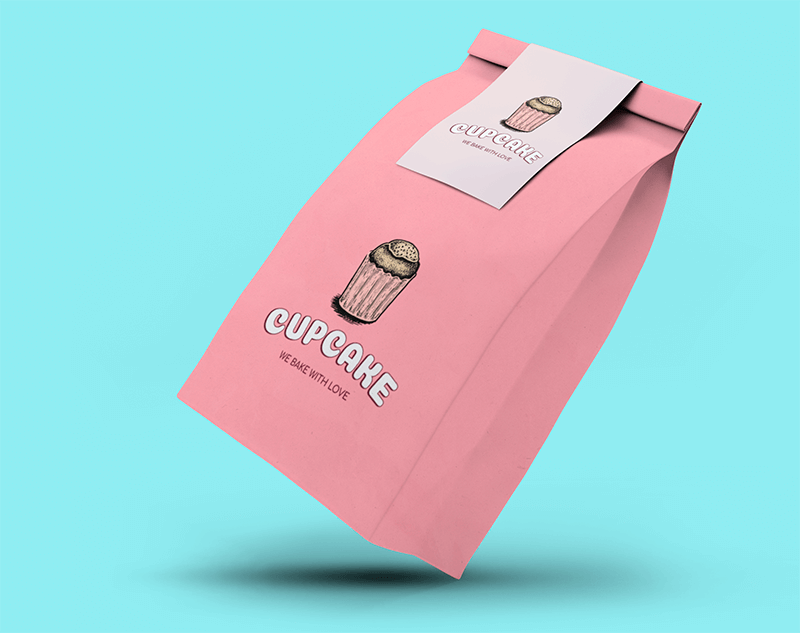 Pengemasan Mockup Kantong Kertas Mengambang Dengan Latar Belakang Warna Polos