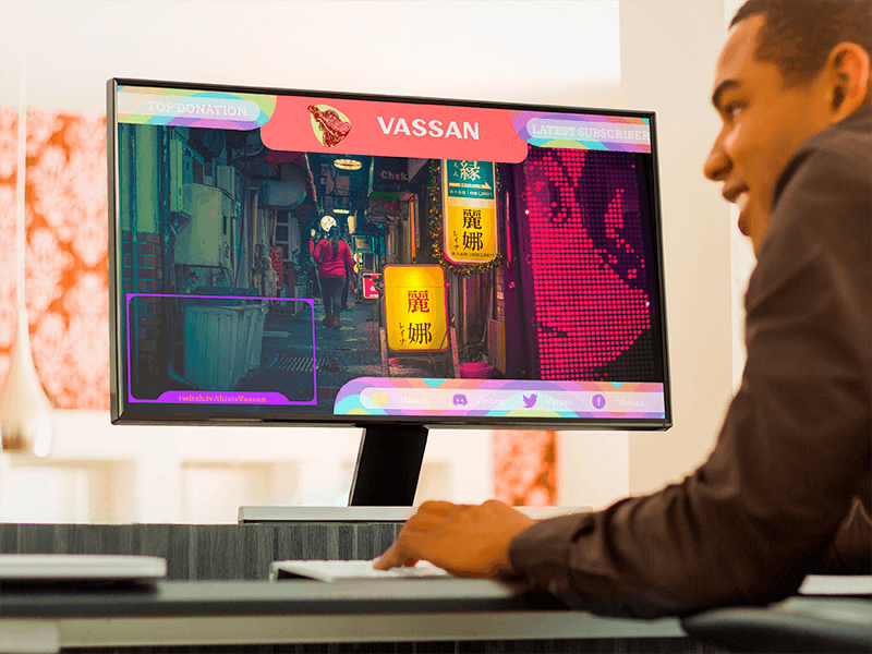 شاب يعمل على سطح المكتب Samsung Pc Mockup