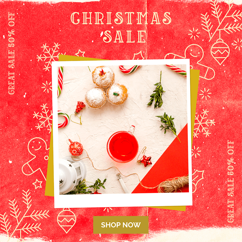 Instagram-Post-Vorlage für Weihnachtsverkäufe mit festlichen Grafiken