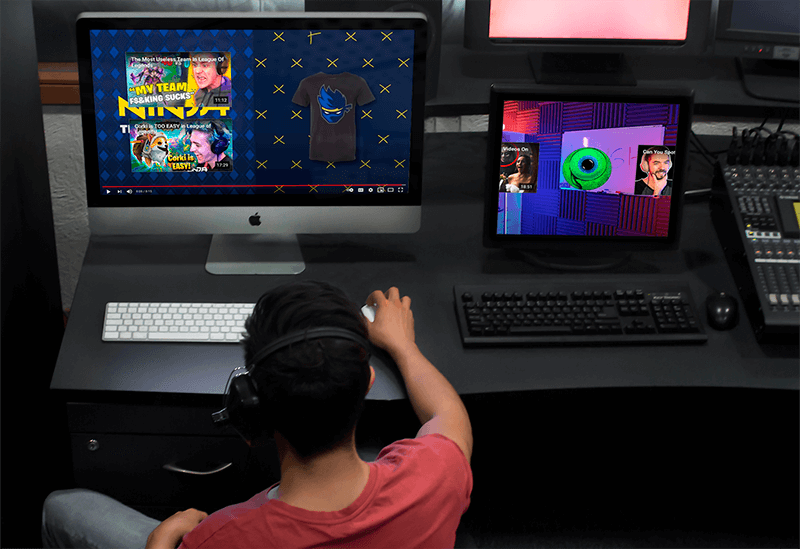 レコーディング スタジオでの Imac と PC のモックアップ テンプレート