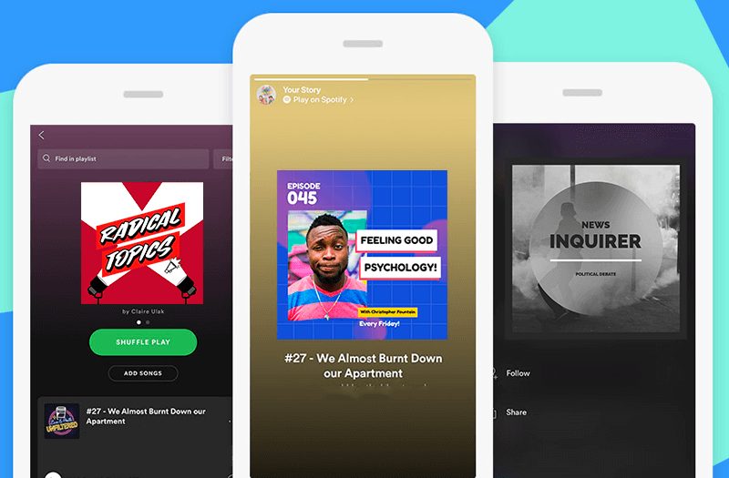 projekt makiety przedstawiający niektóre telefony w pionie z niektórymi okładkami podcastów