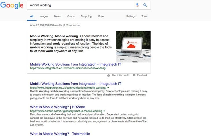 Mobile working SERPs