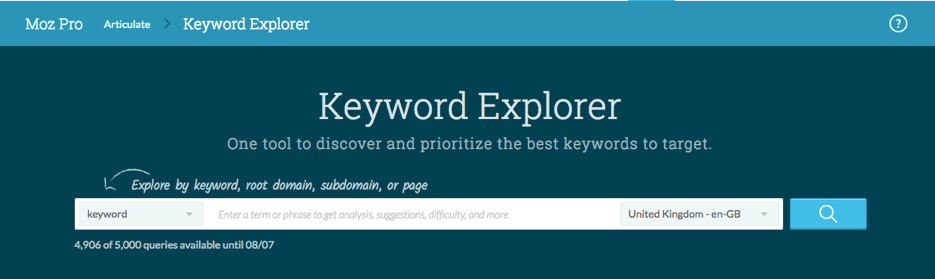 Explorador de palabras clave de Moz