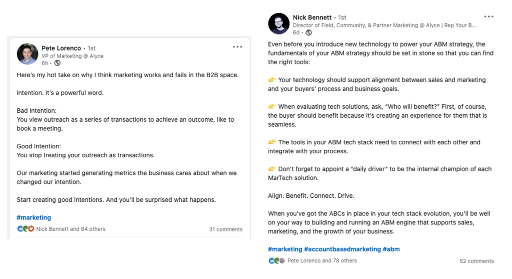 วิธีสร้างแบรนด์ B2B - ตัวอย่างจาก Pete Lorenco และ Nick Bennett บน LinkedIn
