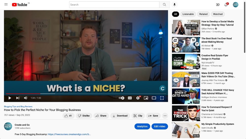 crear e ir a un video de youtube