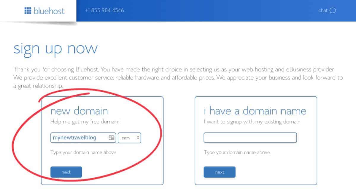 dapatkan nama domain baru dengan Bluehost