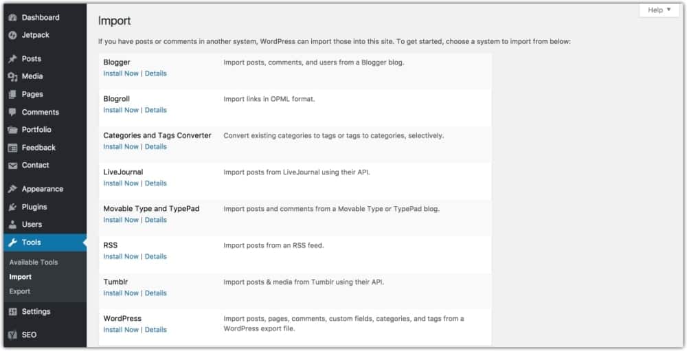 pilih platform blog gratis untuk mengimpor file