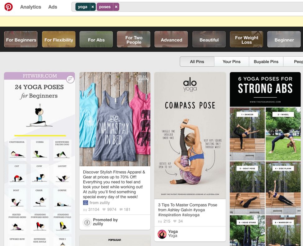 Pinterest ค้นหาท่าโยคะ