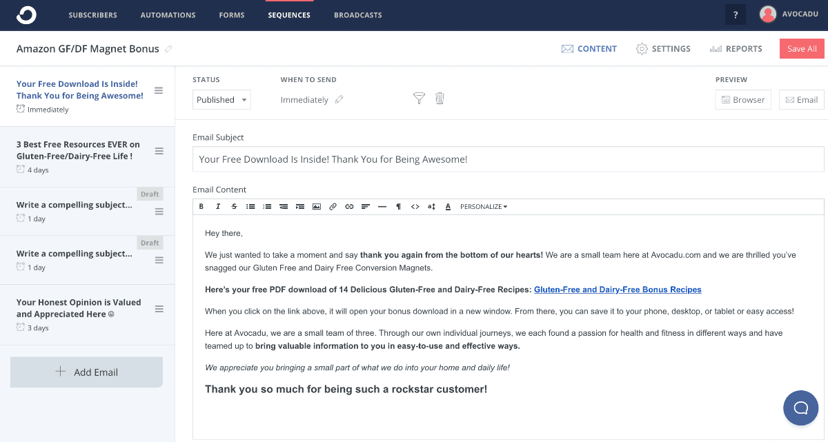 ลำดับอีเมล ConvertKit