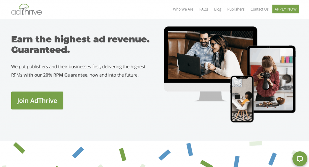 发布商的 AdThrive 主页屏幕截图