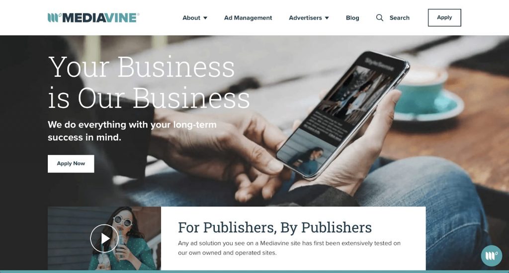 面向出版商的 Mediavine 主页屏幕截图