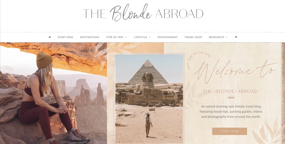 Captură de ecran a paginii de start pentru blogul Blonde Abroad