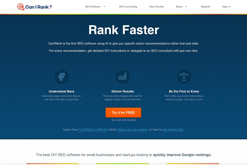 Screenshot dalla home page di CanIRank