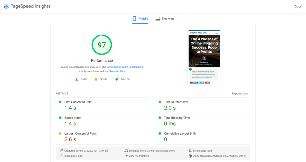 strumento seo per la velocità della pagina di google