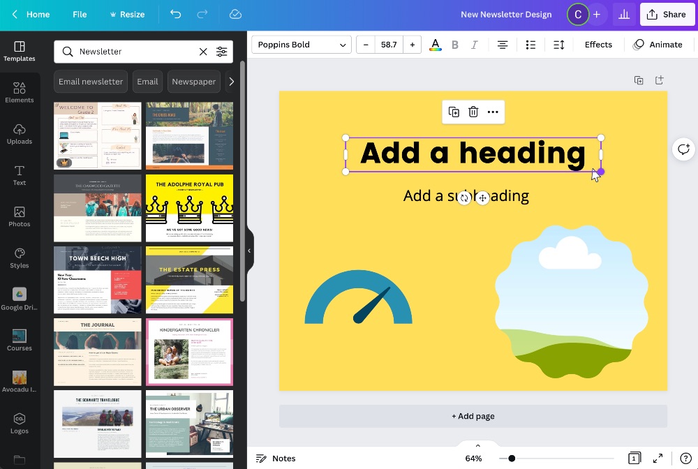 在編輯器工具欄中打開模板設計的 Canva 設計的屏幕截圖