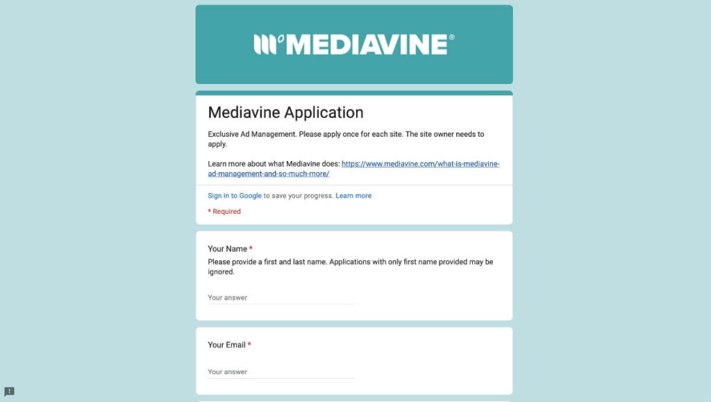 Screenshot der Mediavine-Anwendung