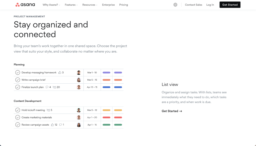 asana per la gestione del progetto