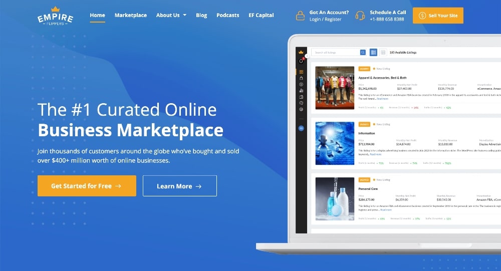 Mercato del sito web di Empire Flippers
