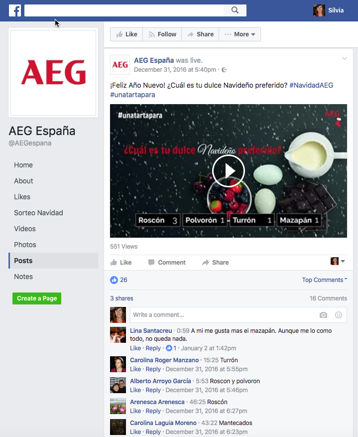 Encuesta y sorteo en vivo de AEG en Facebook