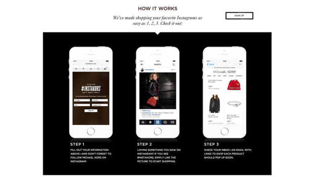 Image montrant le processus d'achat de Michael Kors sur Instagram