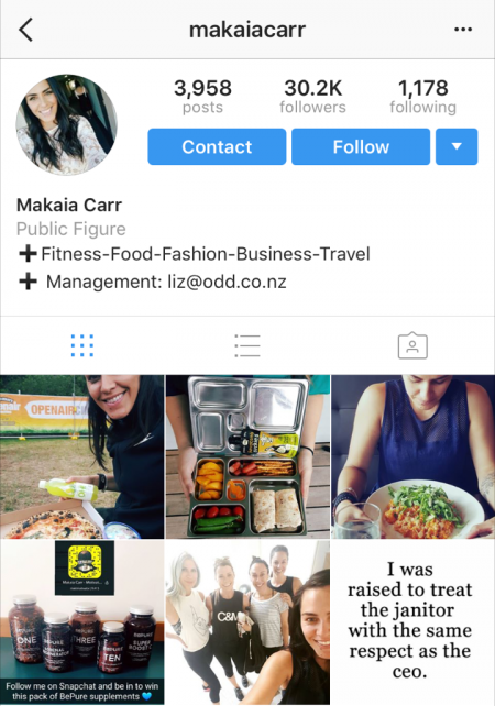 Exemple de profil d'entreprise Instagram