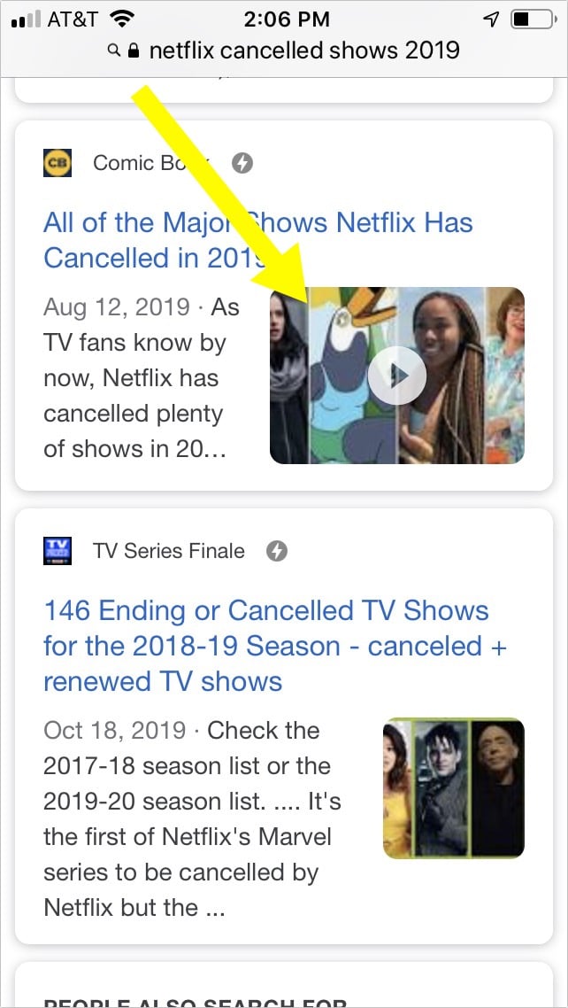 Esempio di video in SERP organiche