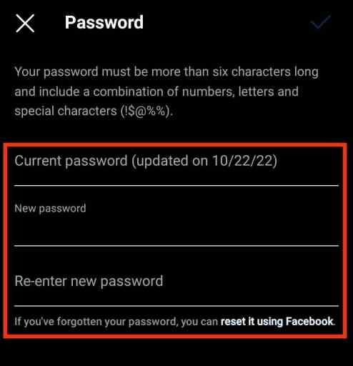 Crea la tua password per cambiare la password di Instagram senza la vecchia password