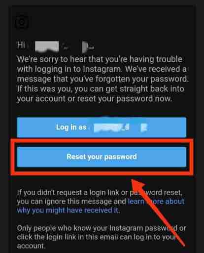 Seleziona l'opzione reimposta la password per modificare la password di Instagram senza la vecchia password