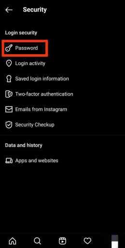 Fai clic sull'opzione Password per modificare la password di Instagram senza la vecchia password