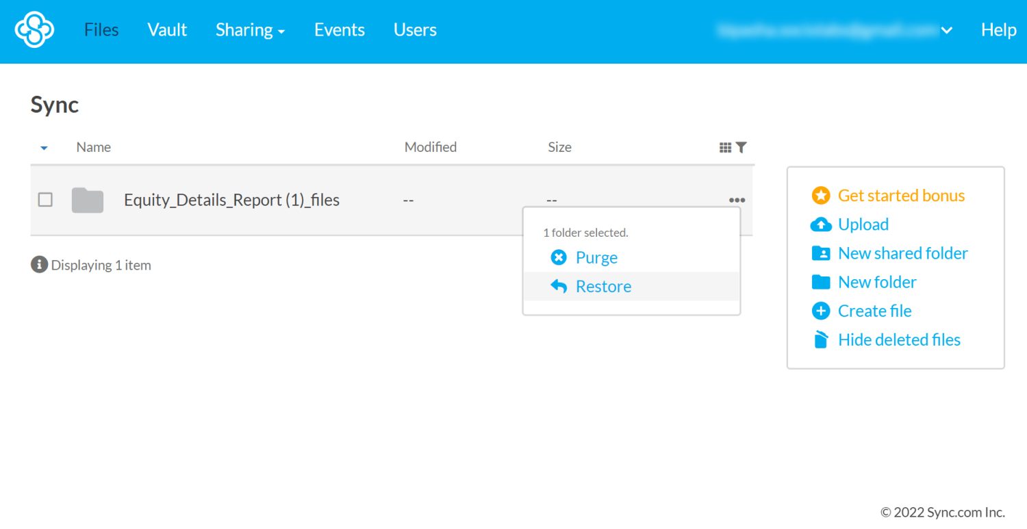 การกู้คืนไฟล์ที่ถูกลบใน Sync
